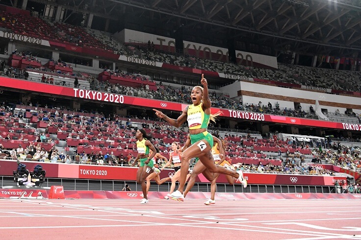 Velocista Elaine Thompson em Olimpíadas Tokyo 2020